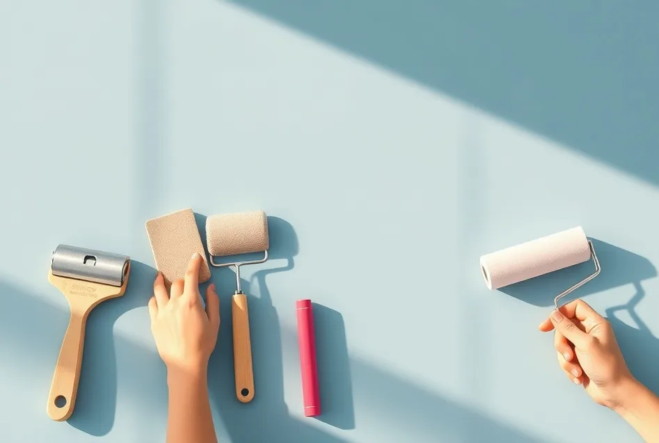 Outils de peinture disposés dans l'ordre des étapes du chantier