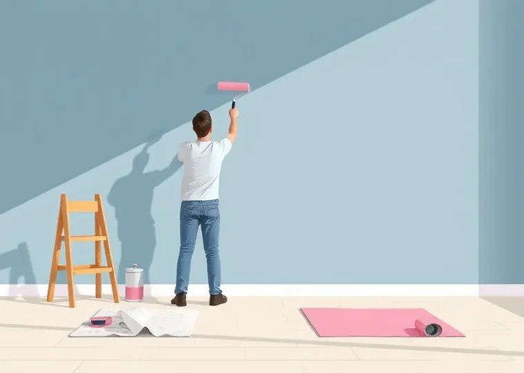 Peintre appliquant la peinture au rouleau sur un mur de salon