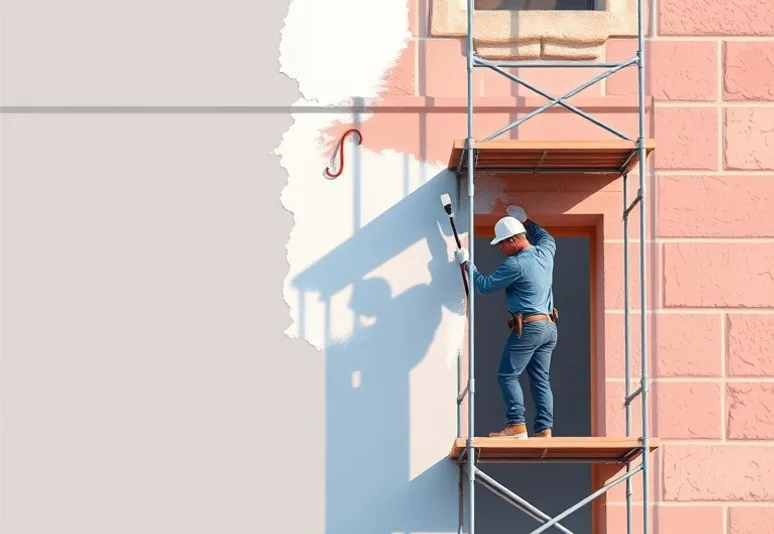Ravalement de façade en pierre, nettoyage et application d'enduit